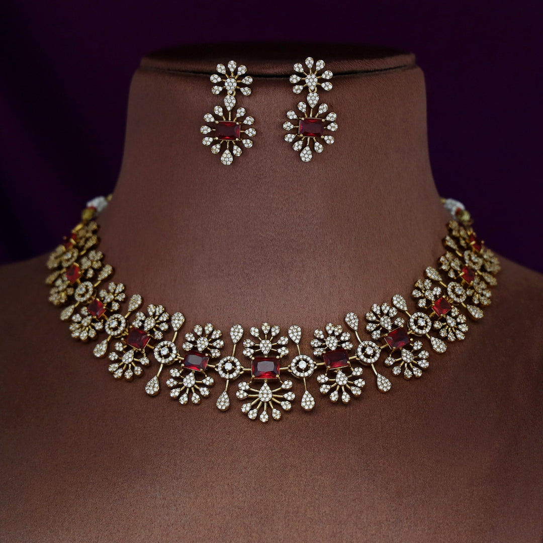 Triveni Premium AD Stone Short Neckpiece With Earring