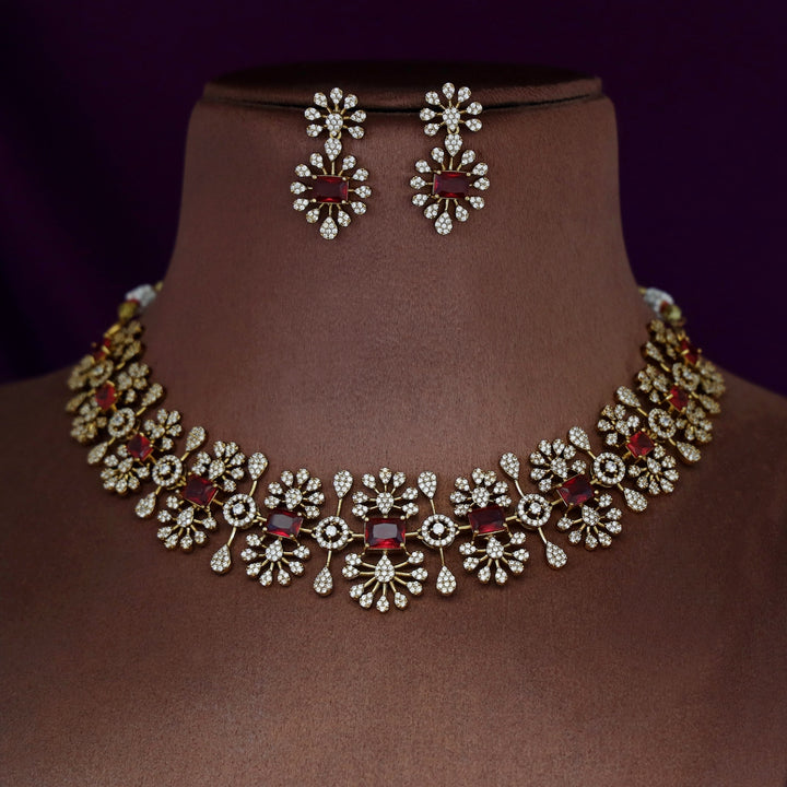 Triveni Premium AD Stone Short Neckpiece With Earring