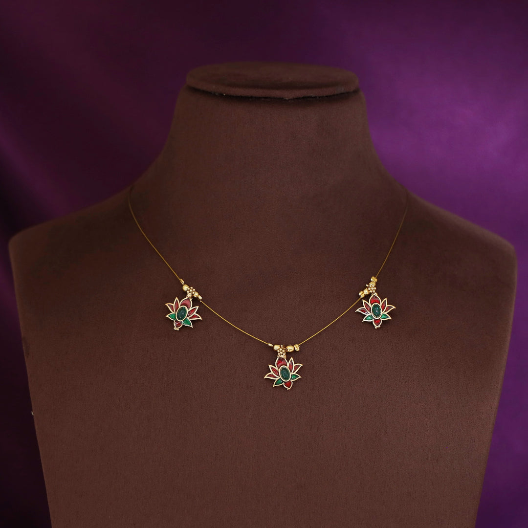 Vishruthi Enamel Tri Lotus String Neckpiece