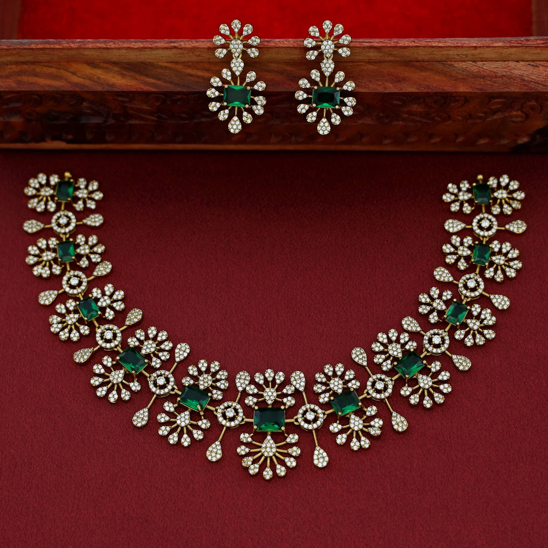 Triveni Premium AD Stone Short Neckpiece With Earring