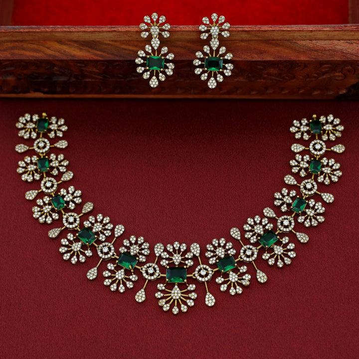 Triveni Premium AD Stone Short Neckpiece With Earring