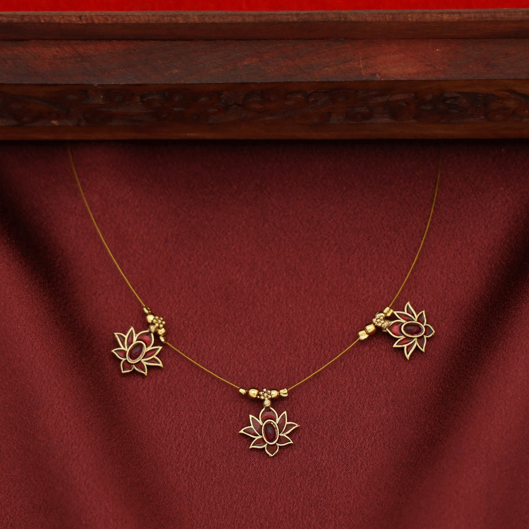 Vishruthi Enamel Tri Lotus String Neckpiece