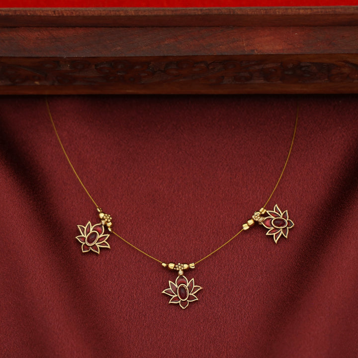 Vishruthi Enamel Tri Lotus String Neckpiece