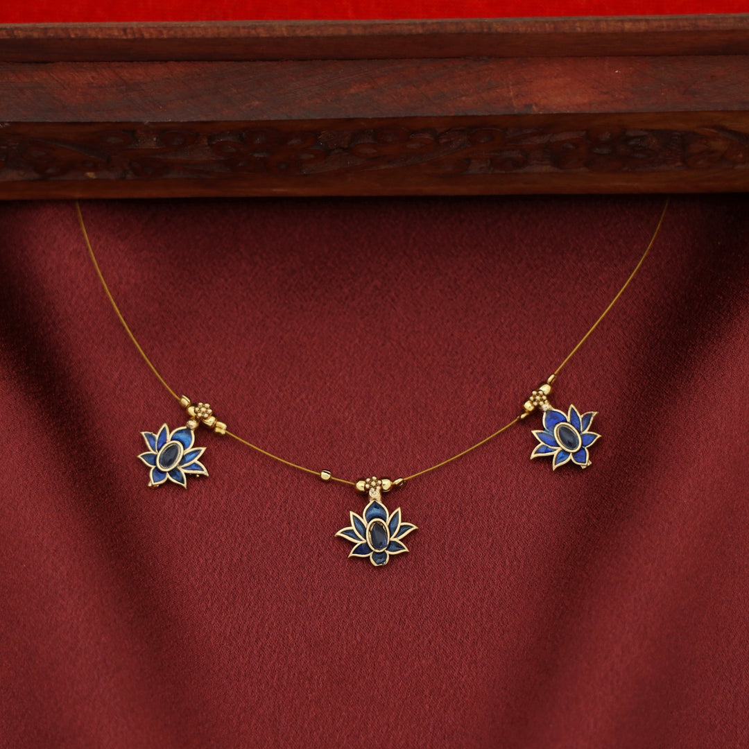 Vishruthi Enamel Tri Lotus String Neckpiece