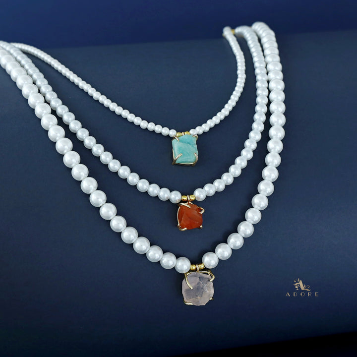 Kimora 3 Layer Raw Stone Pearl Neckpiece
