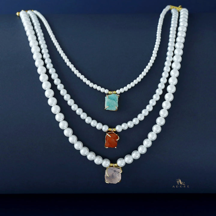 Kimora 3 Layer Raw Stone Pearl Neckpiece