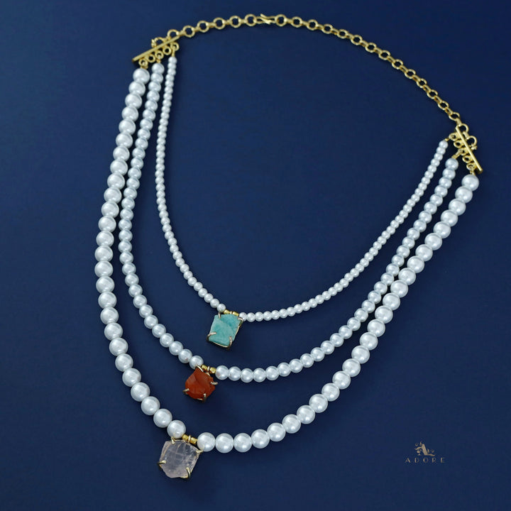 Kimora 3 Layer Raw Stone Pearl Neckpiece