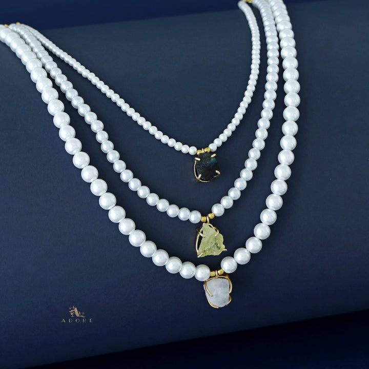 Kimora 3 Layer Raw Stone Pearl Neckpiece