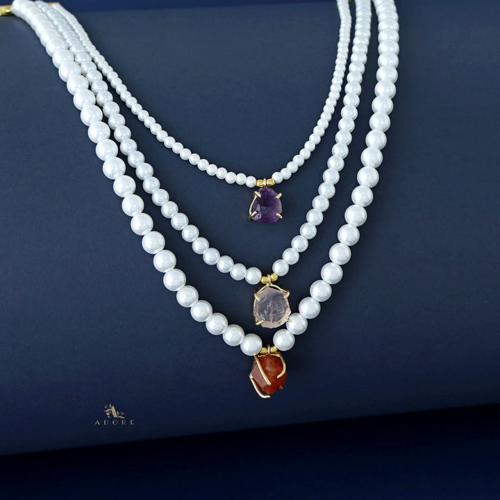 Kimora 3 Layer Raw Stone Pearl Neckpiece