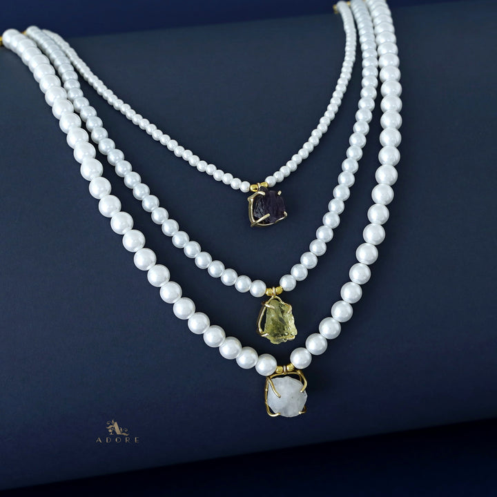Kimora 3 Layer Raw Stone Pearl Neckpiece