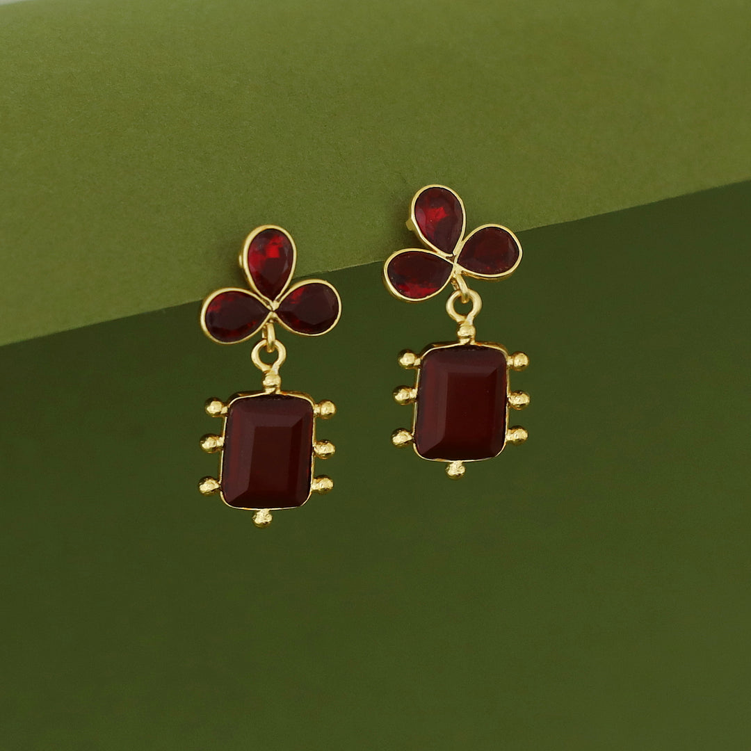 Tavisha Half Flower Golden Ball Rectangle Glossy Earring