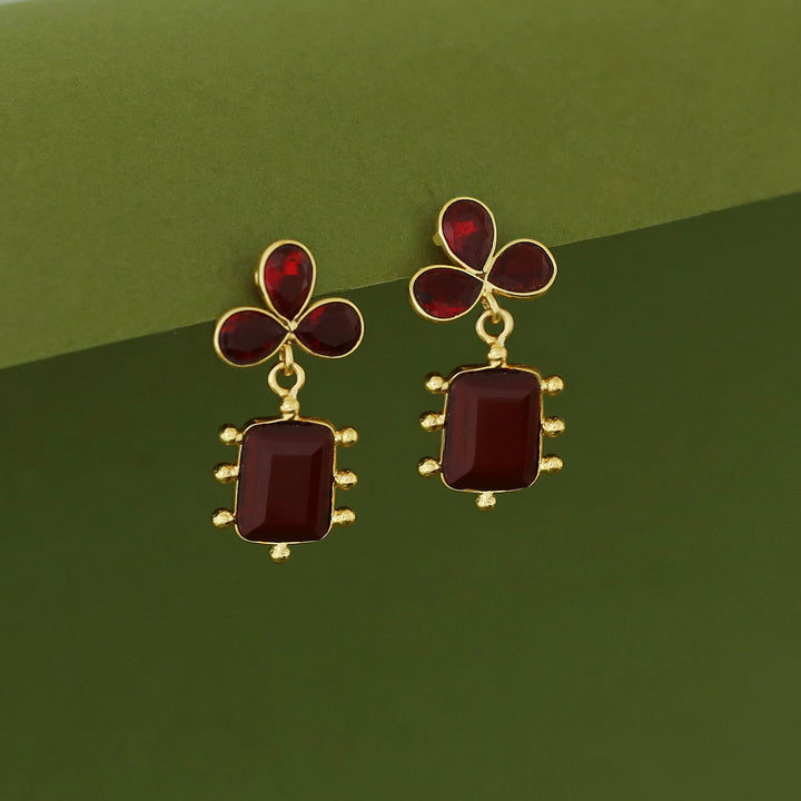 Tavisha Half Flower Golden Ball Rectangle Glossy Earring