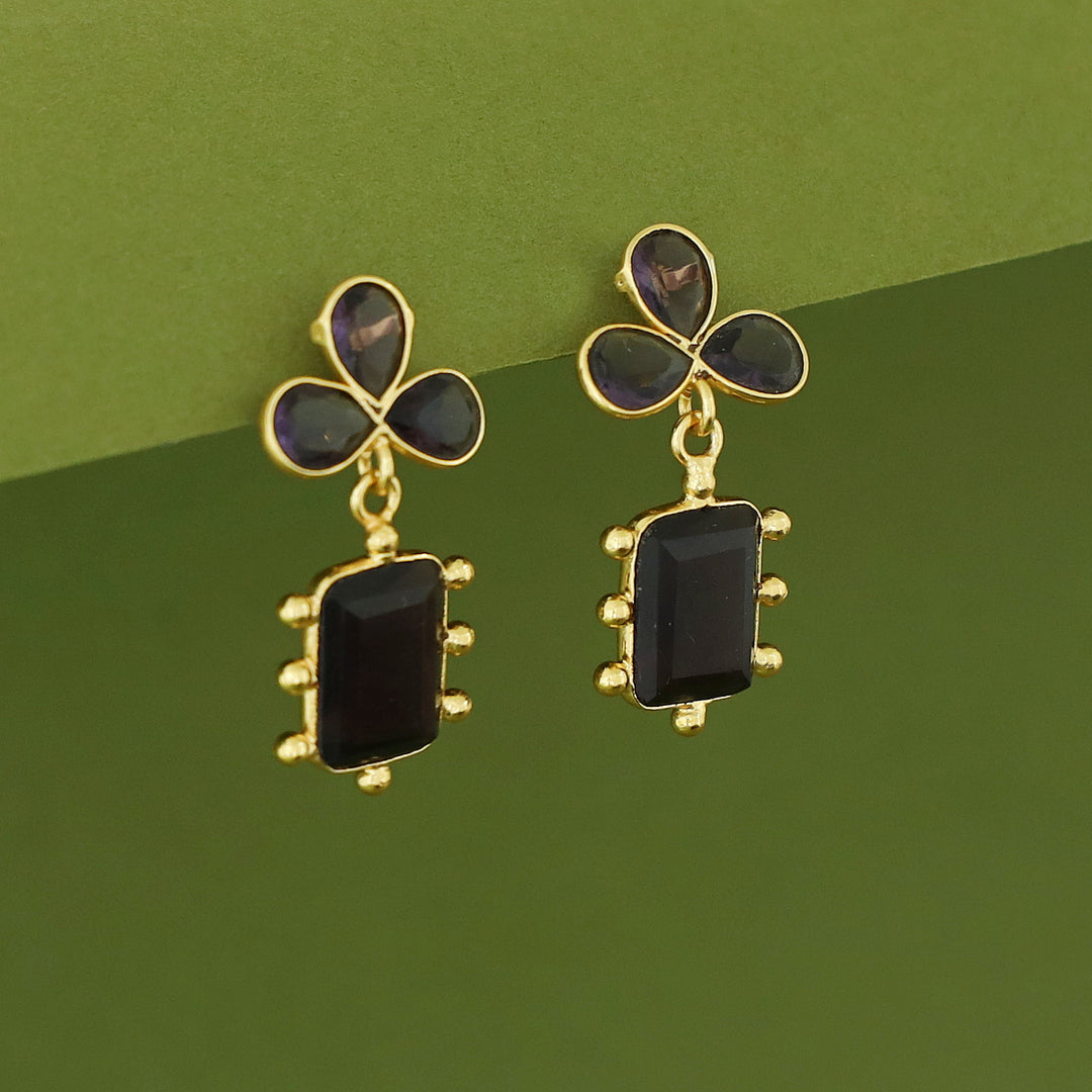 Tavisha Half Flower Golden Ball Rectangle Glossy Earring