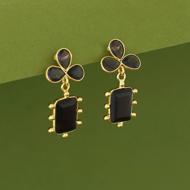 Tavisha Half Flower Golden Ball Rectangle Glossy Earring