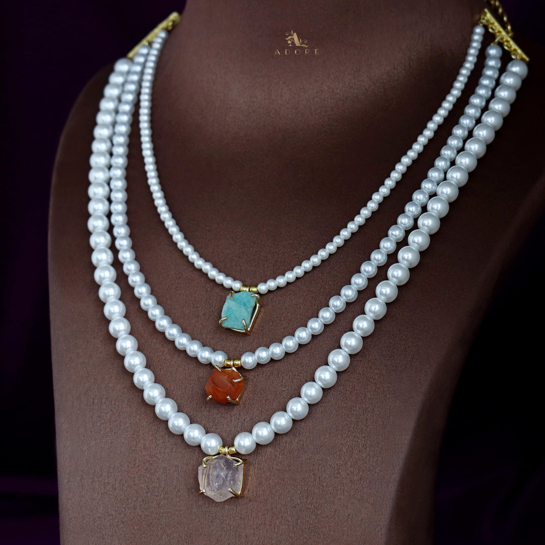 Kimora 3 Layer Raw Stone Pearl Neckpiece