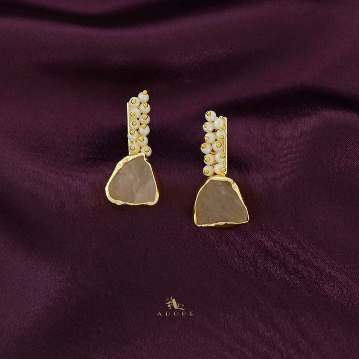 Golden Line Pearl Cluster Raw Stone Earring