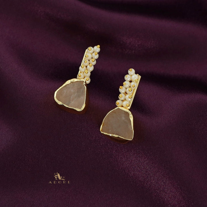 Golden Line Pearl Cluster Raw Stone Earring