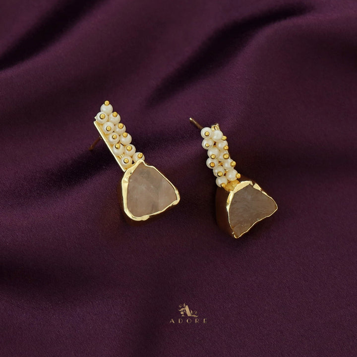 Golden Line Pearl Cluster Raw Stone Earring