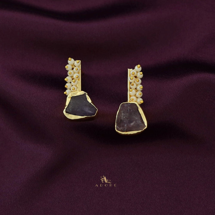 Golden Line Pearl Cluster Raw Stone Earring