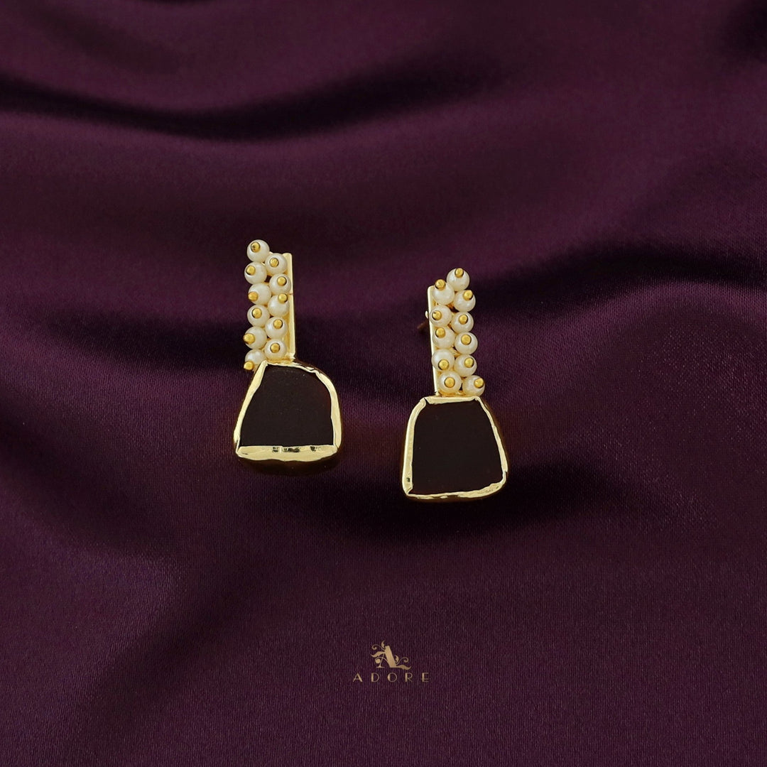 Golden Line Pearl Cluster Raw Stone Earring