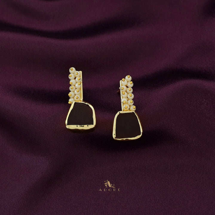Golden Line Pearl Cluster Raw Stone Earring