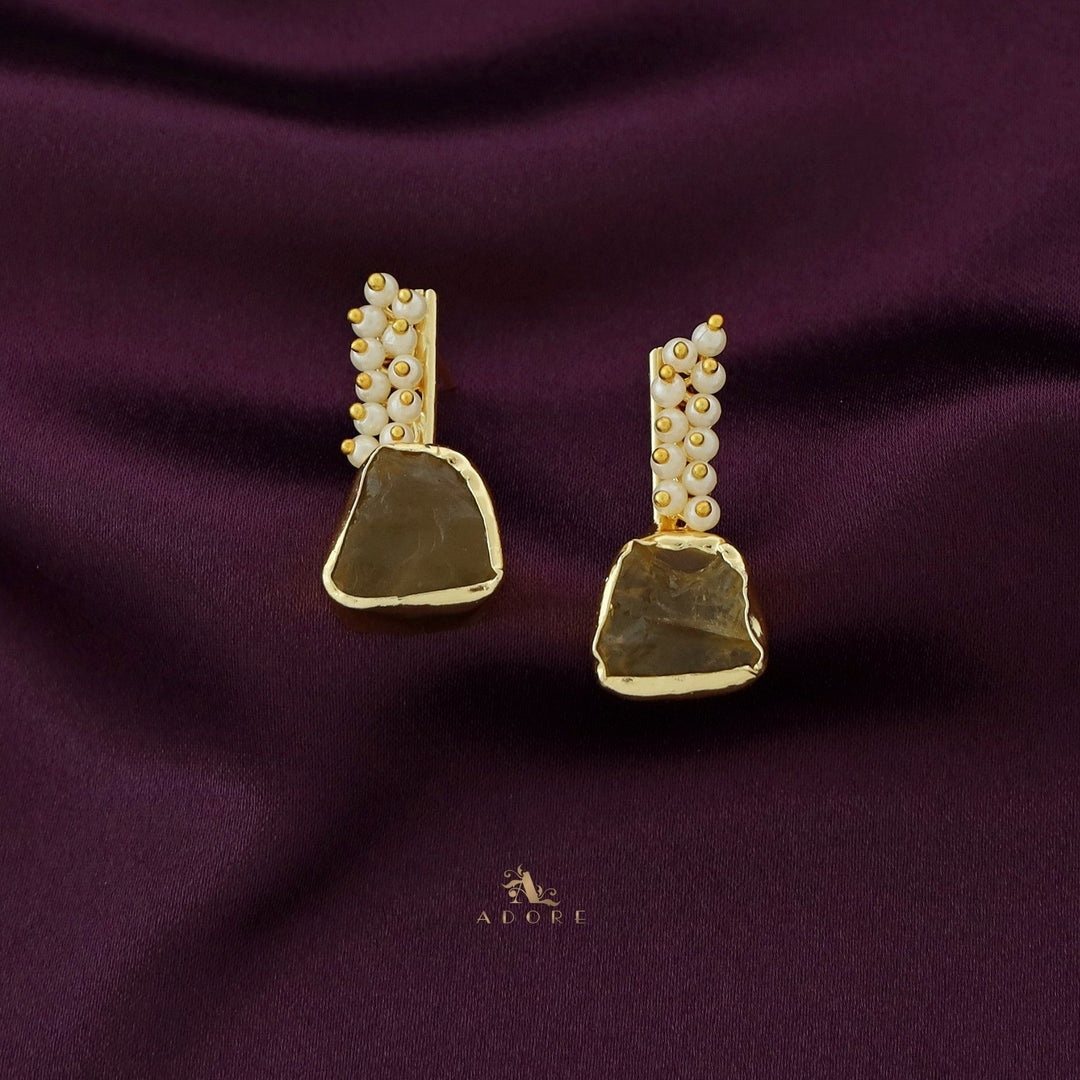 Golden Line Pearl Cluster Raw Stone Earring