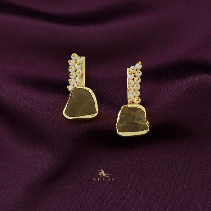 Golden Line Pearl Cluster Raw Stone Earring