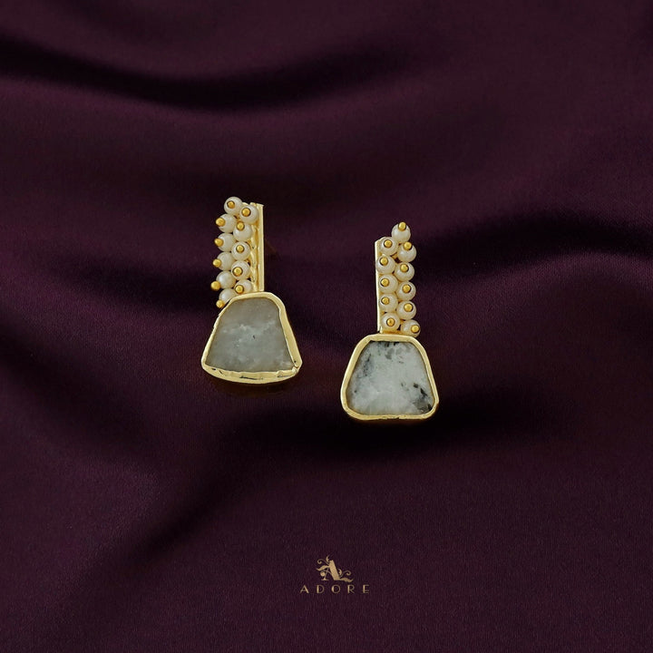 Golden Line Pearl Cluster Raw Stone Earring