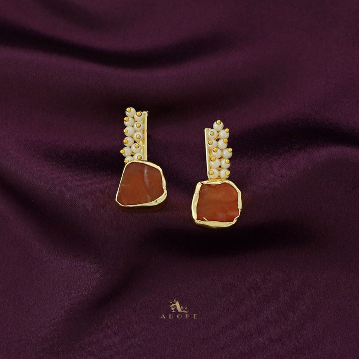 Golden Line Pearl Cluster Raw Stone Earring