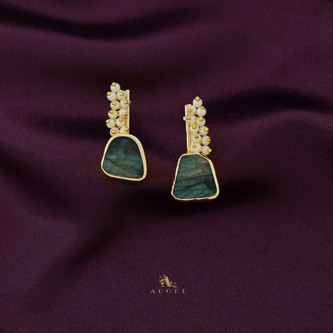 Golden Line Pearl Cluster Raw Stone Earring