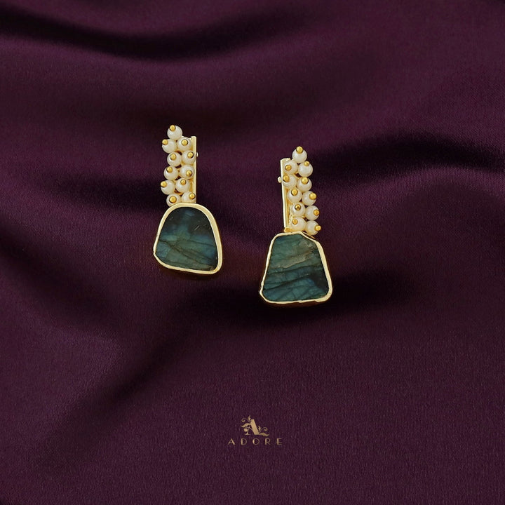 Golden Line Pearl Cluster Raw Stone Earring