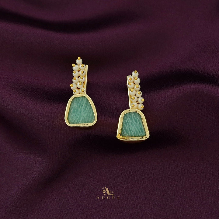 Golden Line Pearl Cluster Raw Stone Earring