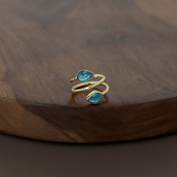 Golden Spiral Due Drop Glossy Ring
