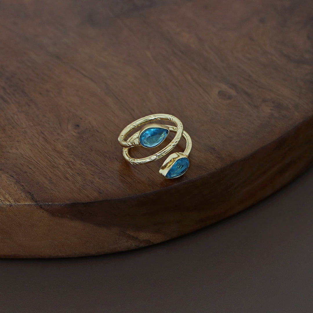 Golden Spiral Due Drop Glossy Ring
