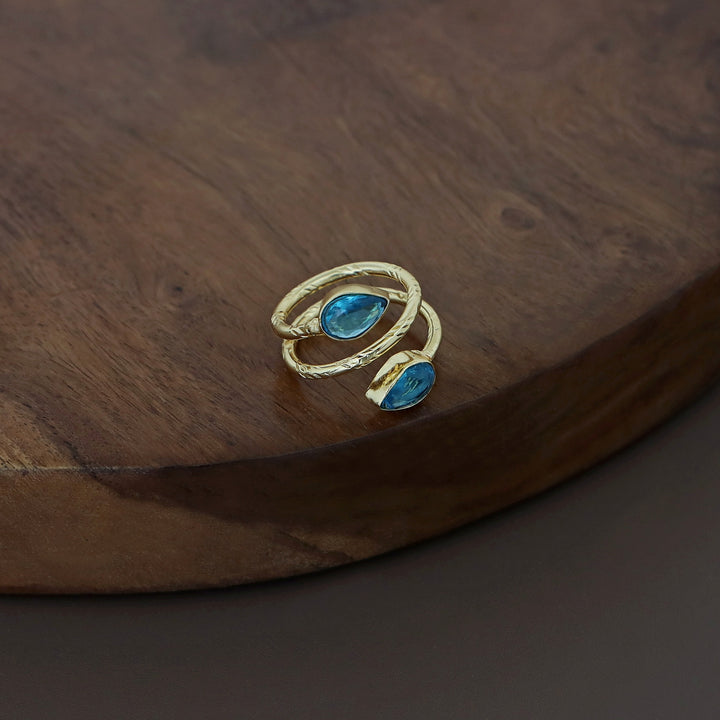 Golden Spiral Due Drop Glossy Ring