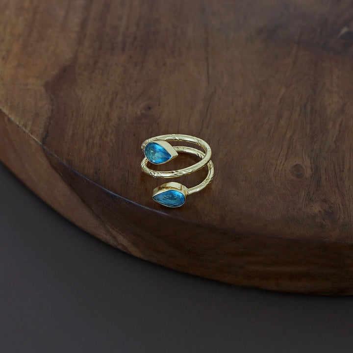 Golden Spiral Due Drop Glossy Ring