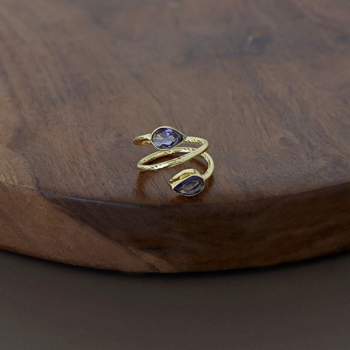 Golden Spiral Due Drop Glossy Ring