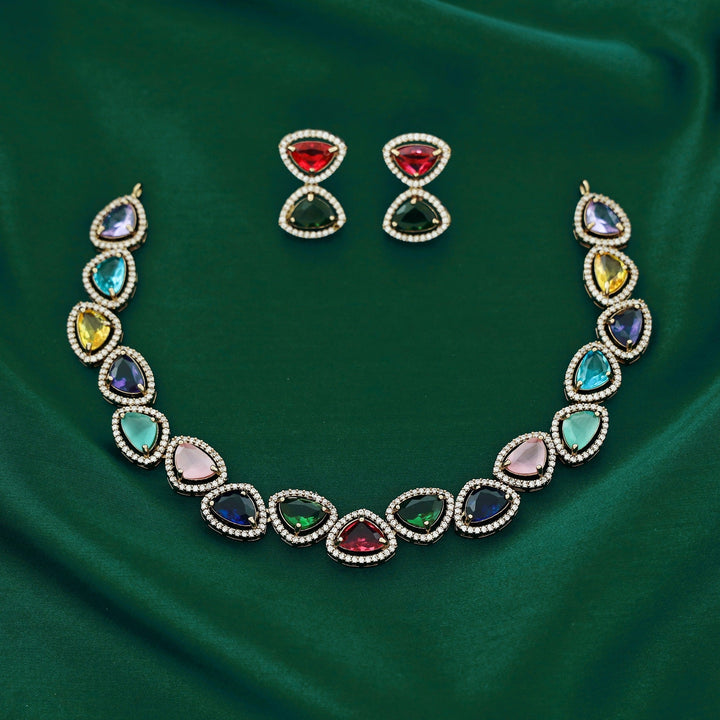 Premium Triangle Glossy Short AD Neckpiece with Earring