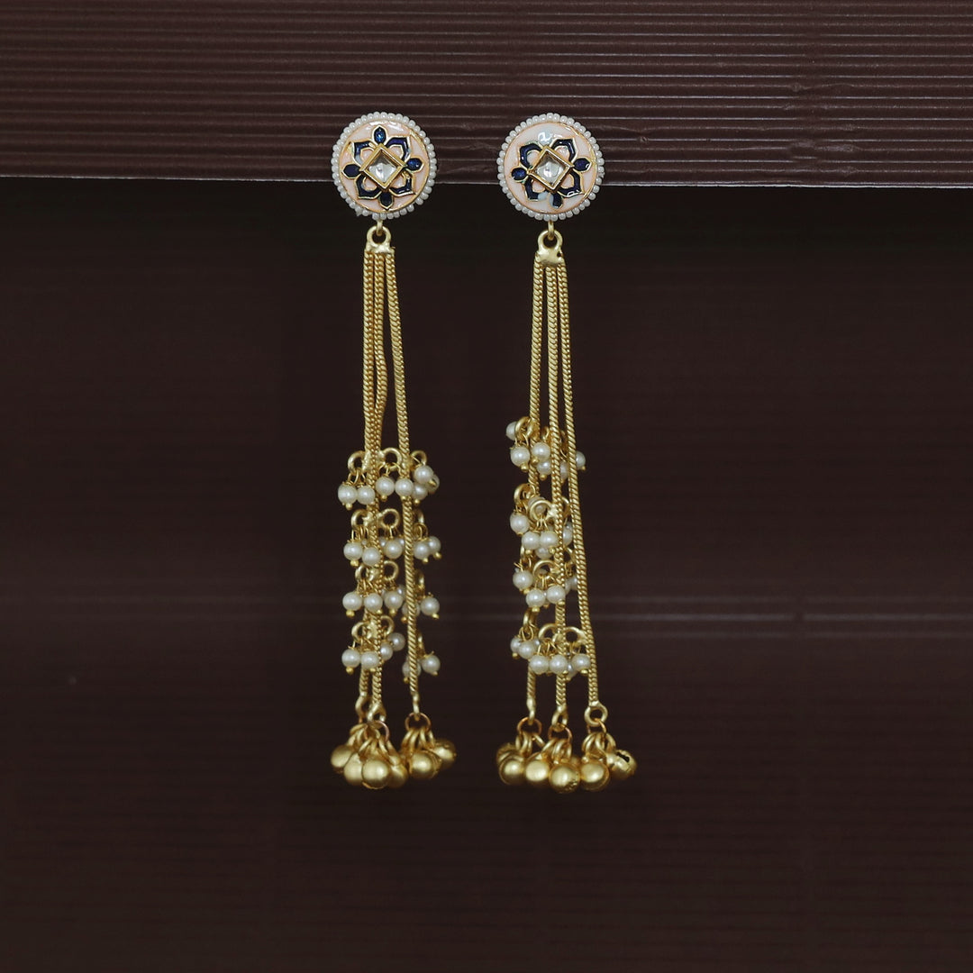 Inderpal Circle Tri Pearl Hanging Ghunguroo Kashmiri Earring