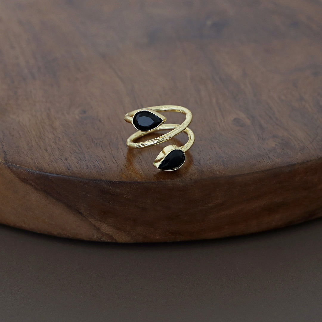 Golden Spiral Due Drop Glossy Ring