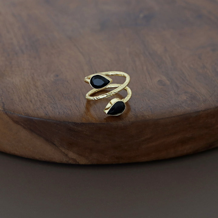Golden Spiral Due Drop Glossy Ring