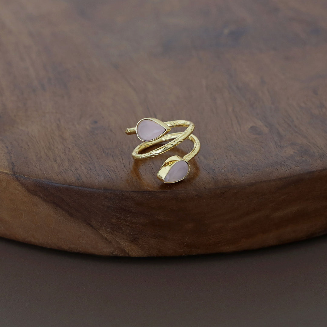 Golden Spiral Due Drop Glossy Ring
