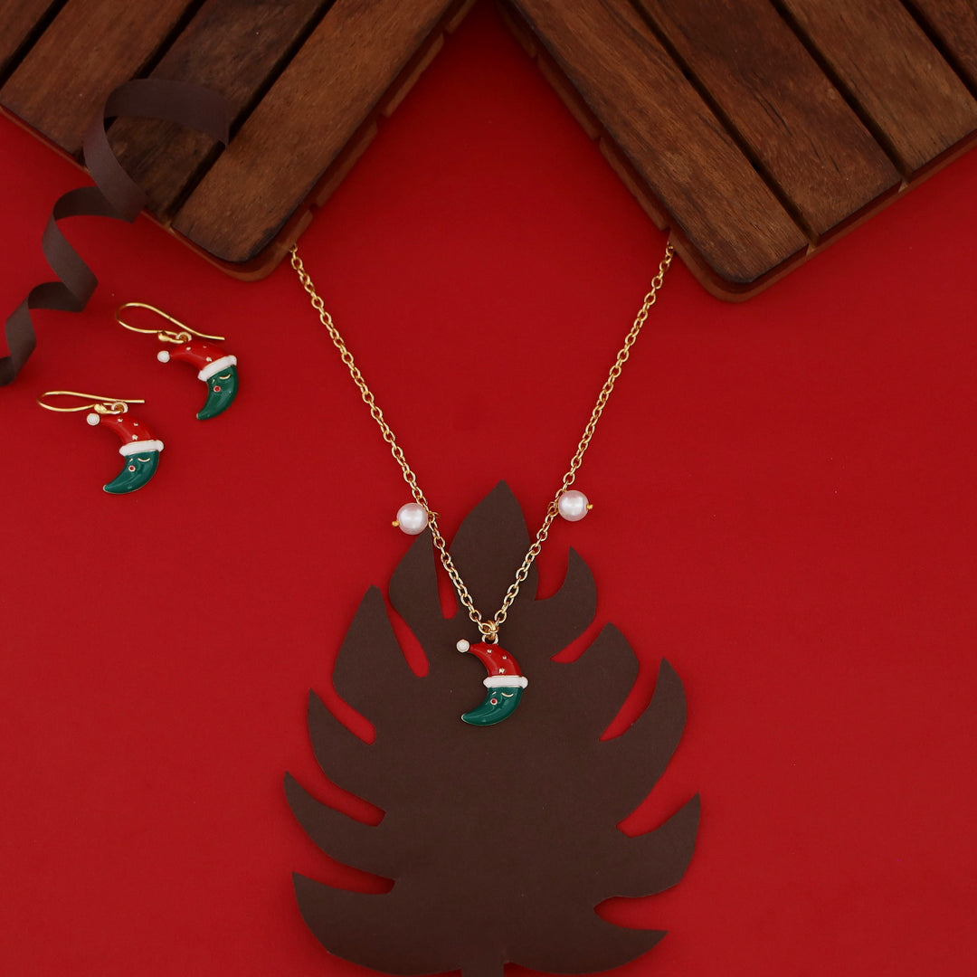 X'mas Charm Single Pendant + Pearl Neckpiece With Drop