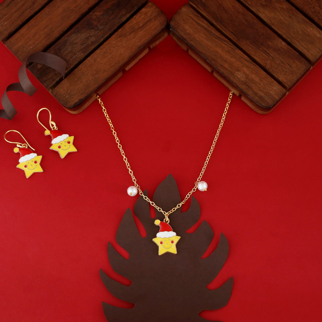 X'mas Charm Single Pendant + Pearl Neckpiece With Drop