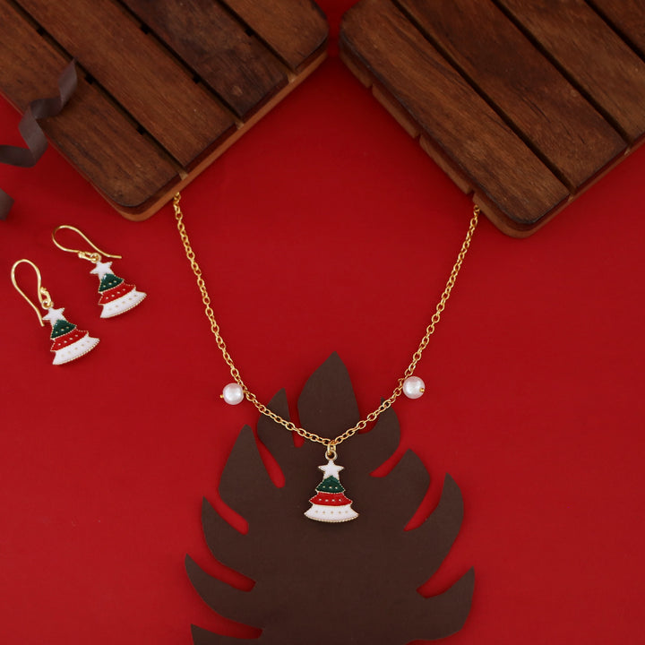 X'mas Charm Single Pendant + Pearl Neckpiece With Drop