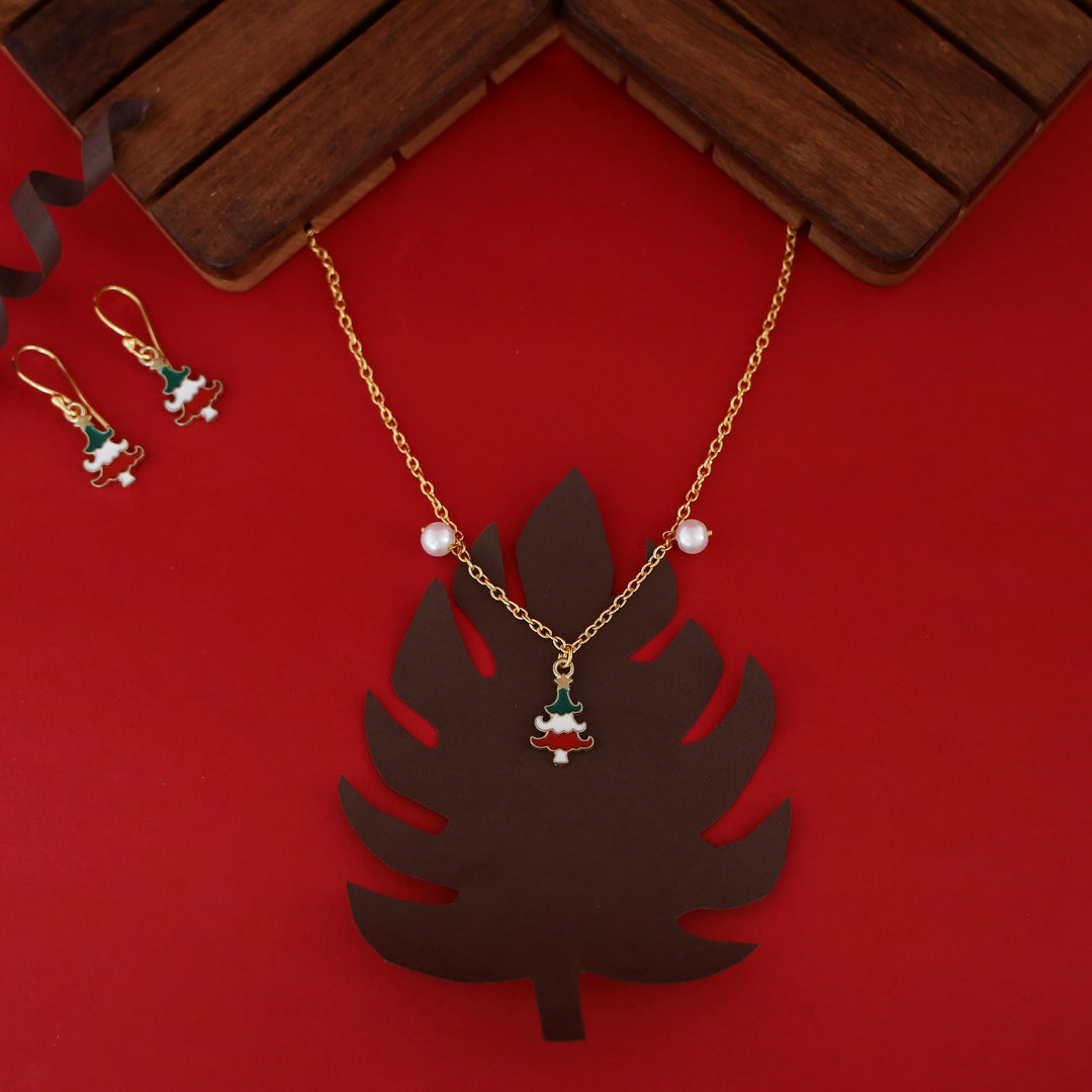 X'mas Charm Single Pendant + Pearl Neckpiece With Drop