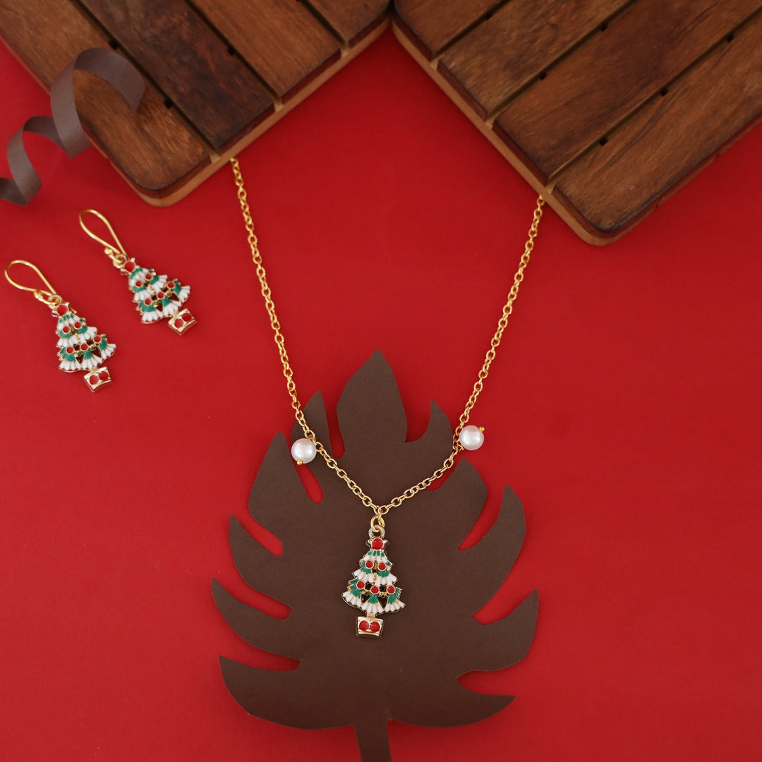 X'mas Charm Single Pendant + Pearl Neckpiece With Drop