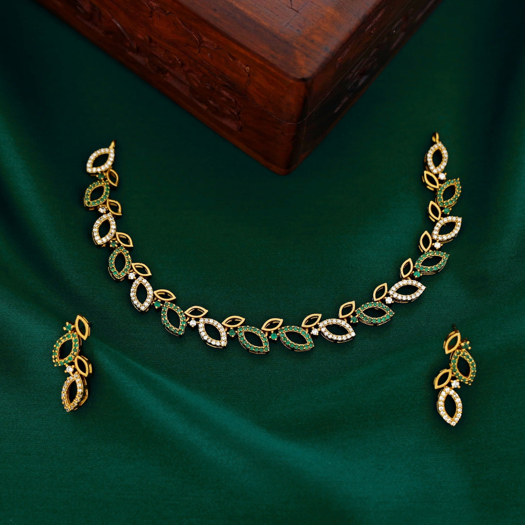 Samaira AD Stone Leaf Neckpiece with Earring