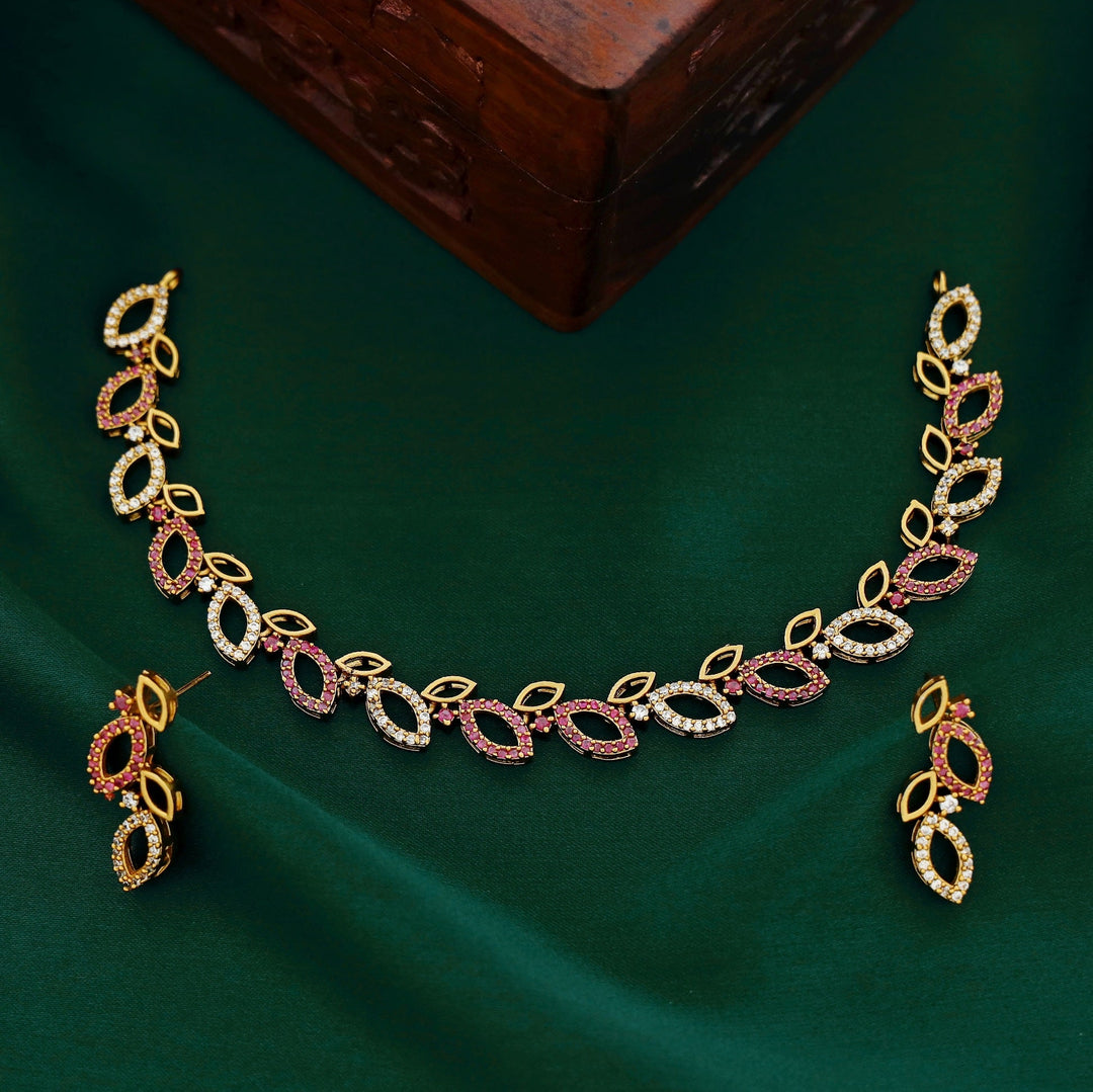 Samaira AD Stone Leaf Neckpiece with Earring