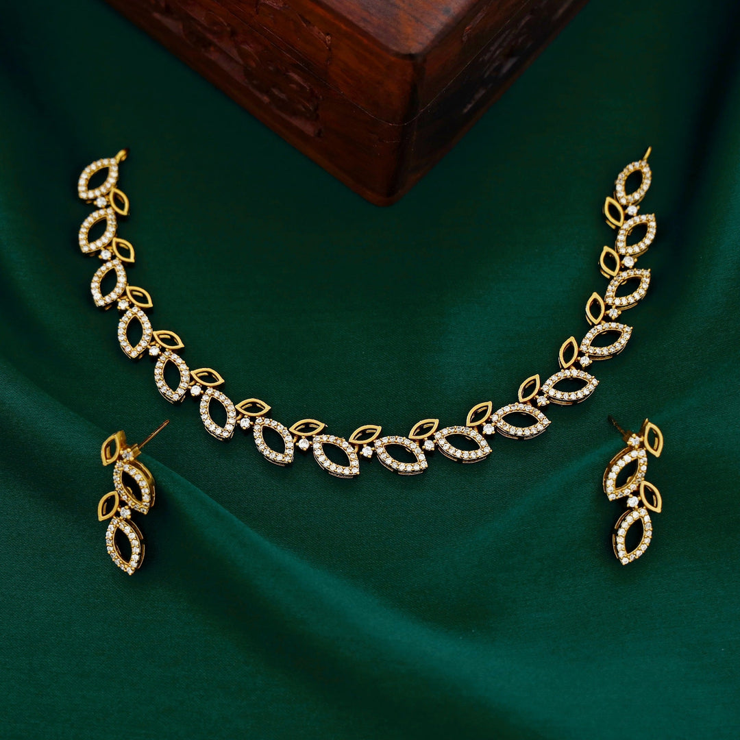 Samaira AD Stone Leaf Neckpiece with Earring